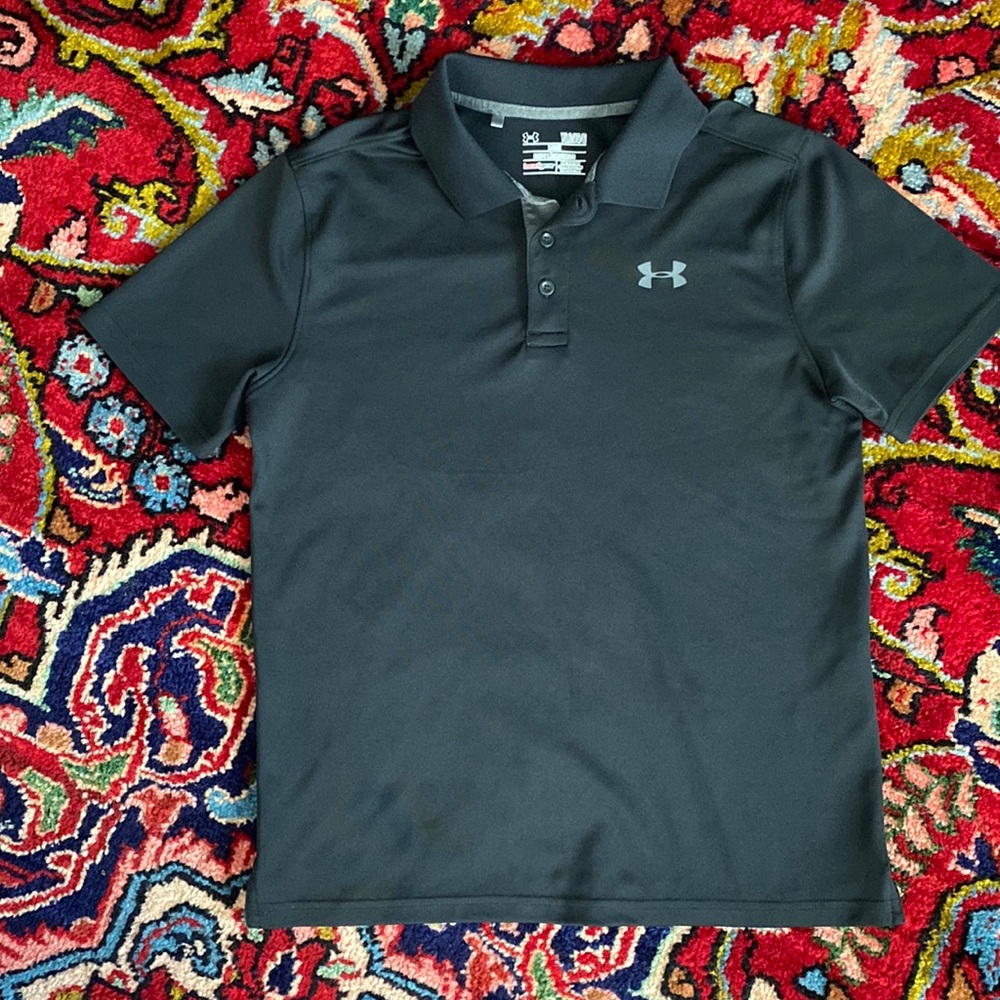Boys black Under Armour Heatgear performance polo
